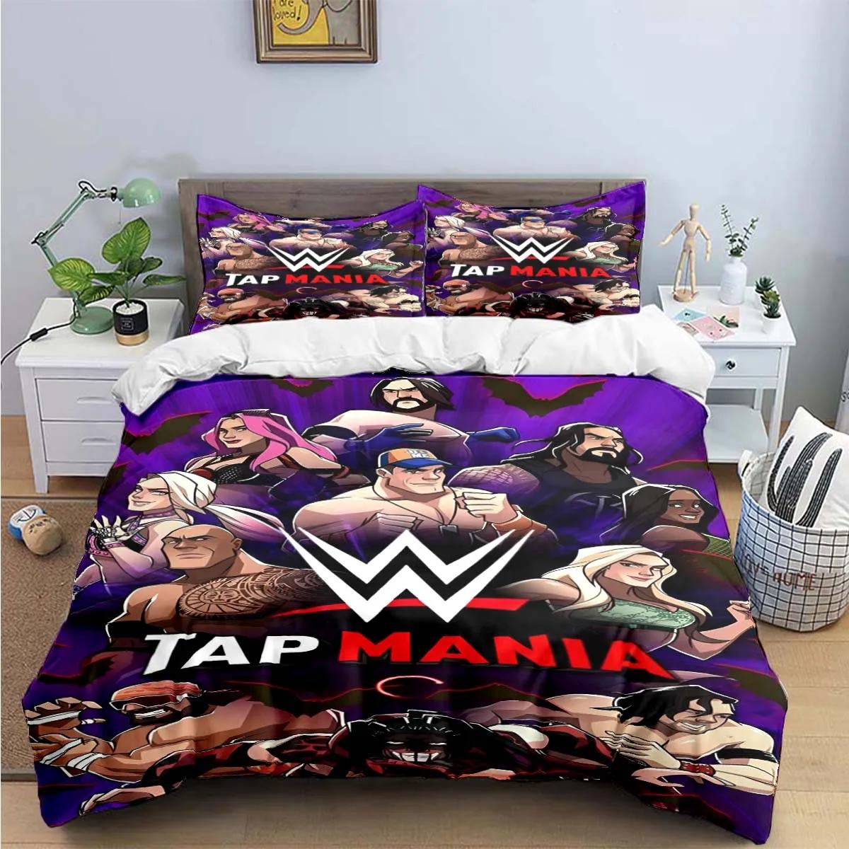 

Модні 3D Спортивні Постільні Набори з Принтом Боротьба W-Wwe Набір Постільних Приналежностей Підковдра Набір Ковдри для Ліжка Постільний Набір Розкішний Подарунок EU King(240*220cm)3pcs