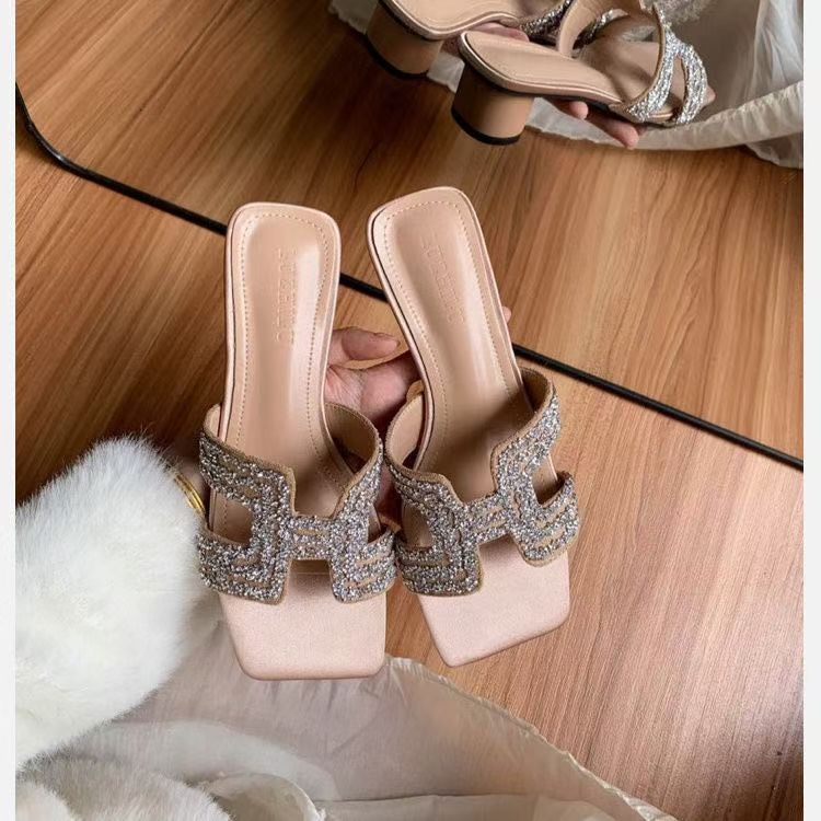 French small fragrant wind pearl outer wear women's cool slippers summer 2025 new cross lazy one-word flat slippers