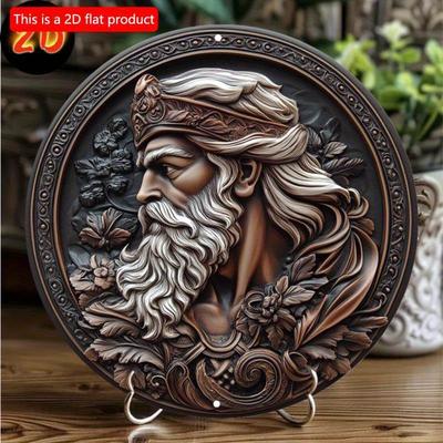 2D Flach 20*20cm1Stk Zeus-Inspiriertes Rundes Wandbild aus Holz, Verschnörkeltes Zeus-Kopf- & Blumendesign, Ideal für Zuhause, Büro, Bar-Dekor oder Hochzeitsgeschenk.