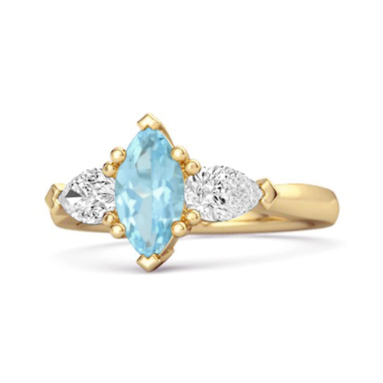 

Blue Topaz Trio Stone Tapered Ring - 925 Sterling Silver Gold Vermeil 7 золотий/жовтий