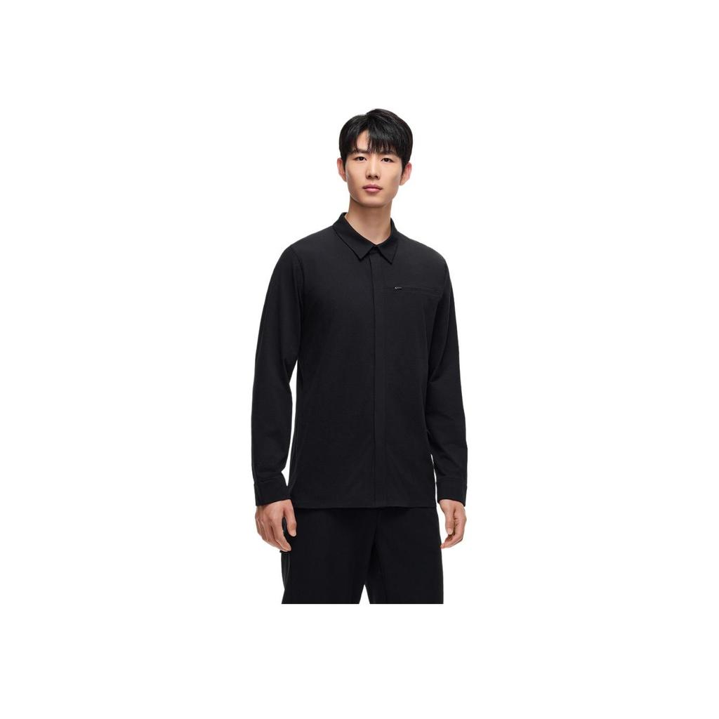 Anta Champion All-Weather Series Solid Color Button-Down Collar Comfortable Breathable Versatile Long Sleeve Shirt Men Shirts Basic-Black 152510104-4