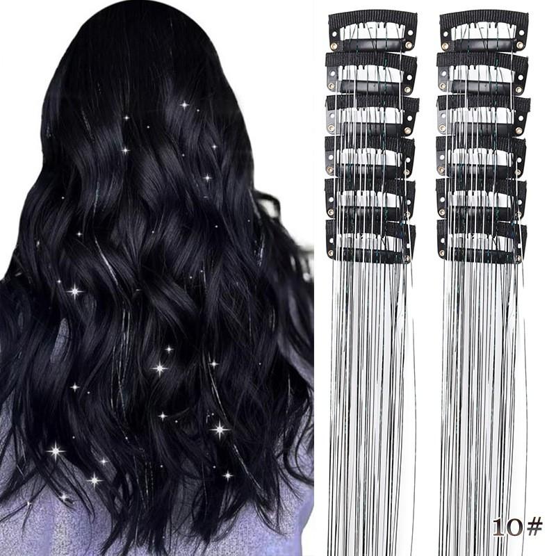 20inch Laser Golden Low Temperature Fiber 12pcs Set Tinsel Hair Colorful Shining Golden And Silvery Low Temperature Fiber Gift Box BB Clip