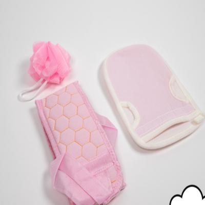 Bath Products Foaming Net Pink 3-Piece Set Shower Towel