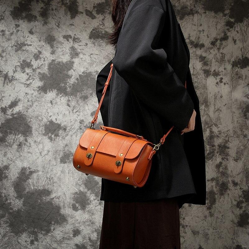 Johnature Sac messager Vintage en cuir de vache véritable pour femmes, sac à main de loisirs fait à la main, sacs à bandoulière de couleur unie
