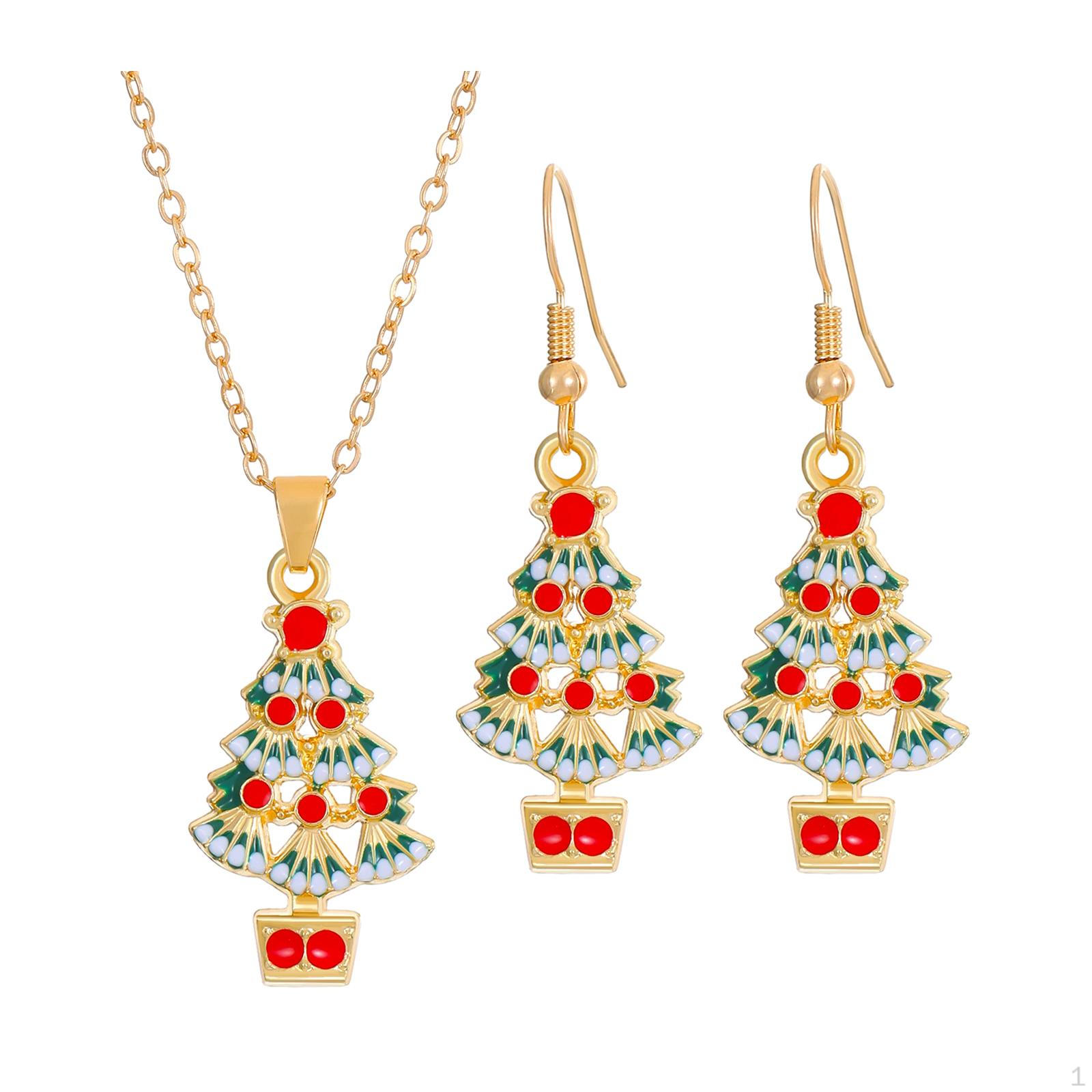 Christmas Necklace and Earrings Set Jewelry Delicate Dangle for Women Tree