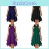 Elegant Linen Sleeveless Dress With Flowy Chiffon Fabric For Office And Casual Wear