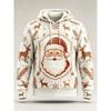 Holiday Santa Pullover Hoodie for Men, Winter Floral and Snowflake Pattern Full Print Loose Pullover, Ideal for Christmas Casual Hangouts