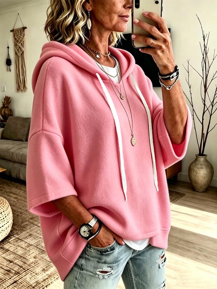 Plus Size Women S Casual Drawstring Hooded Sweatshirt, Classic Versatile Hooded Top Elegant Ladies, Loose Fit Comfortable Sweatshirt S