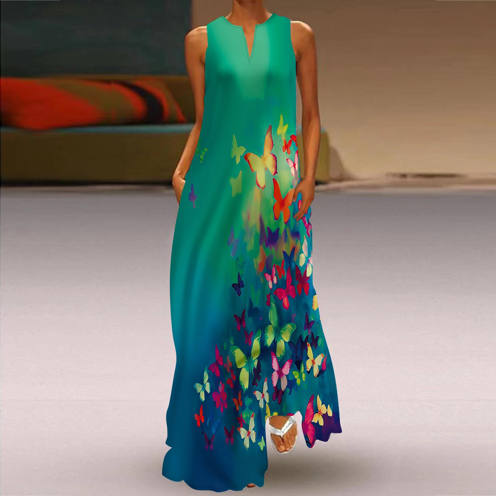 

Жен. Платье А-силуэта Макси Длинные без рукавов Красный С принтом бабочки Осень/зима V-образный вырез Ретро Стиль Элегантный L зелёный