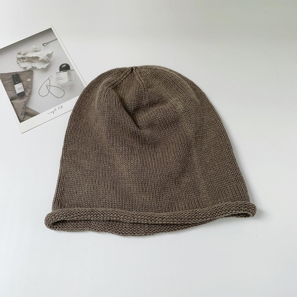 Korean Style Solid Color Knit Beanie For Women Autumn Winter Warm Slouch Hat Big Head Circumference