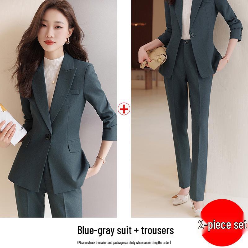 Damen Professioneller Blauer Blazer Hosenanzug für Frühling & Herbst - Elegante Interview- & Arbeitskleidung