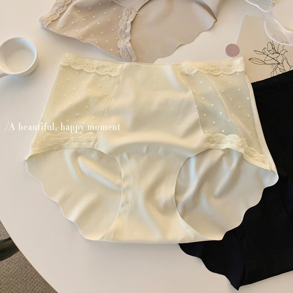Female Summer Sexy Lace Ice Silk Without Trace Naked Feeling 10A Antibacterial Extension Crotch Triangle Briefs