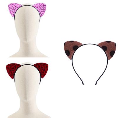 Leopard Print Cats Ear Headband for Casual and Formal Plush Anime Ear Hairband Roleplay Props Hairband for Adult Kids