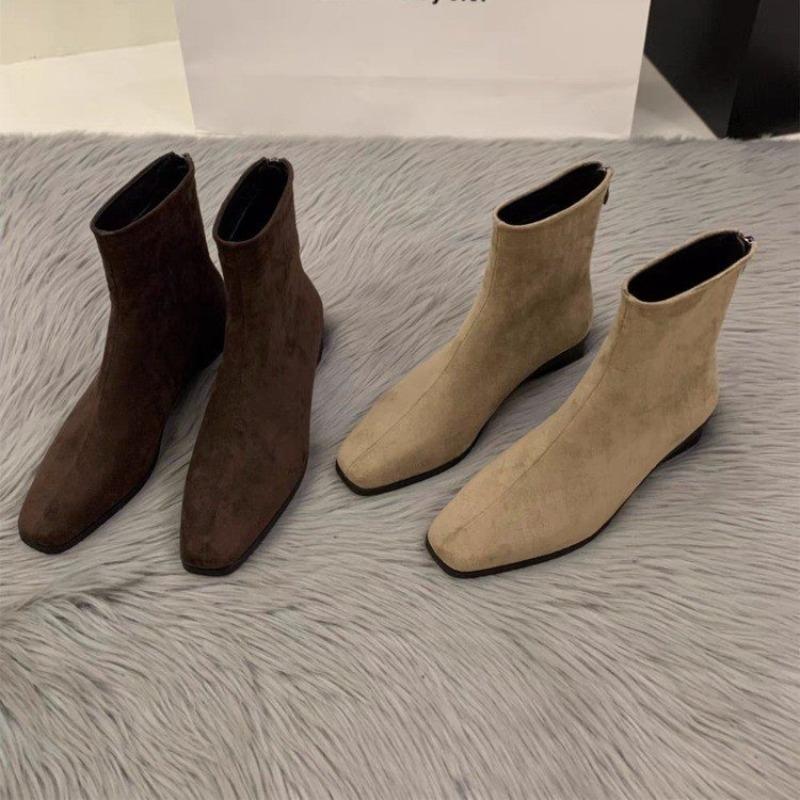 Fashion Women Short Suede Flats Heeled Boots Designer Classical Woman Shoes 2025 Fad New Trends Pumps Winter Chelsea Ankle Boots Mujer