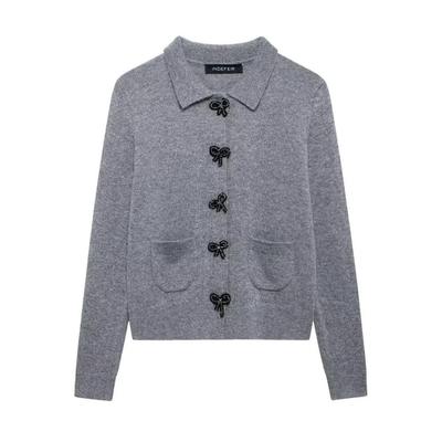 2024 Herbst Damen Revers Lose Langarm Schleife Button-Down Strickjacke – Europäischer & Amerikanischer Stil