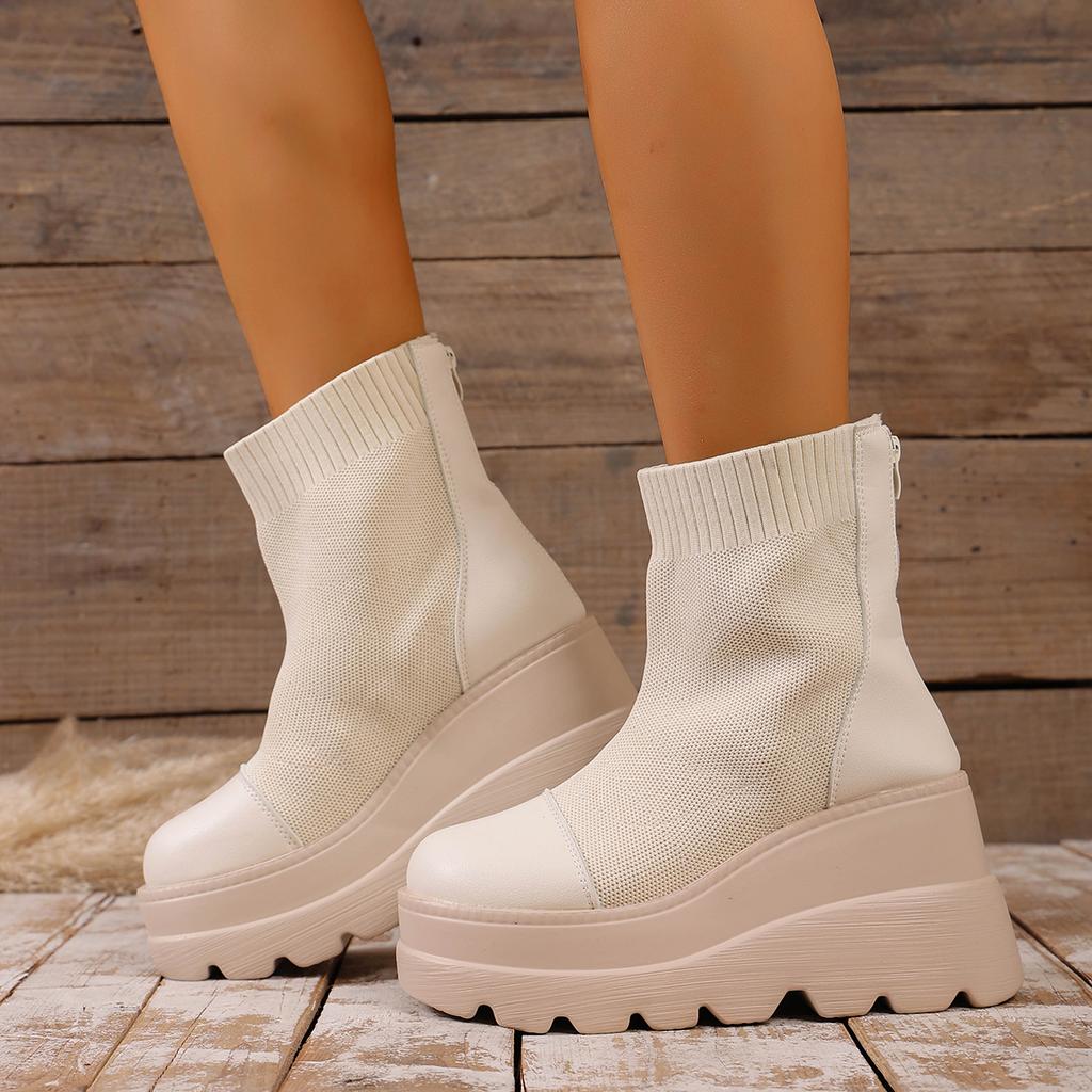 Winter Women Ankle Boots High Quality Platform Boots Female Fashion Short Boots Comfortable Outdoor High Heel Women Sock Shoes