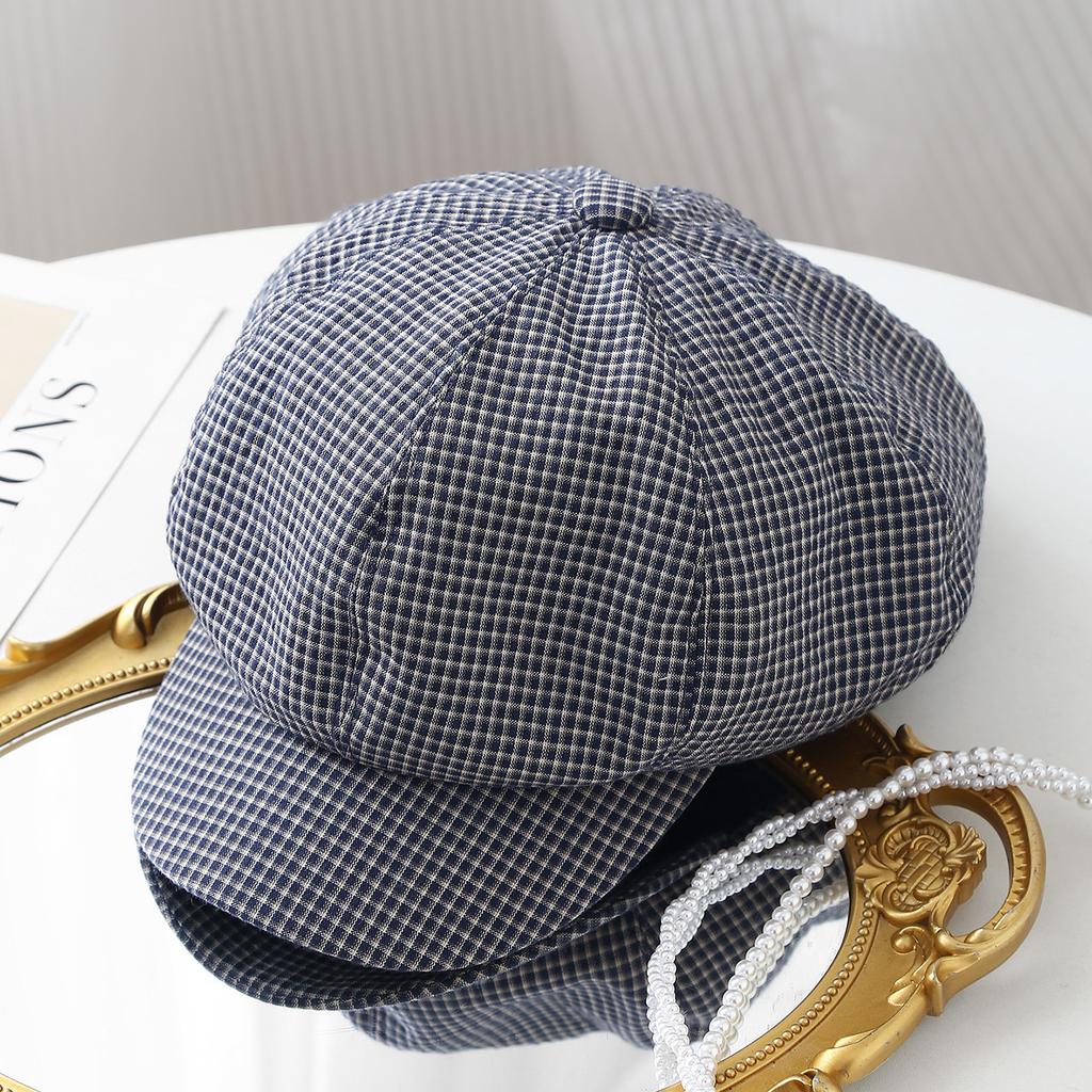 Simple retro plaid face small octagonal hat female fashion painter hat wide brim casual cap