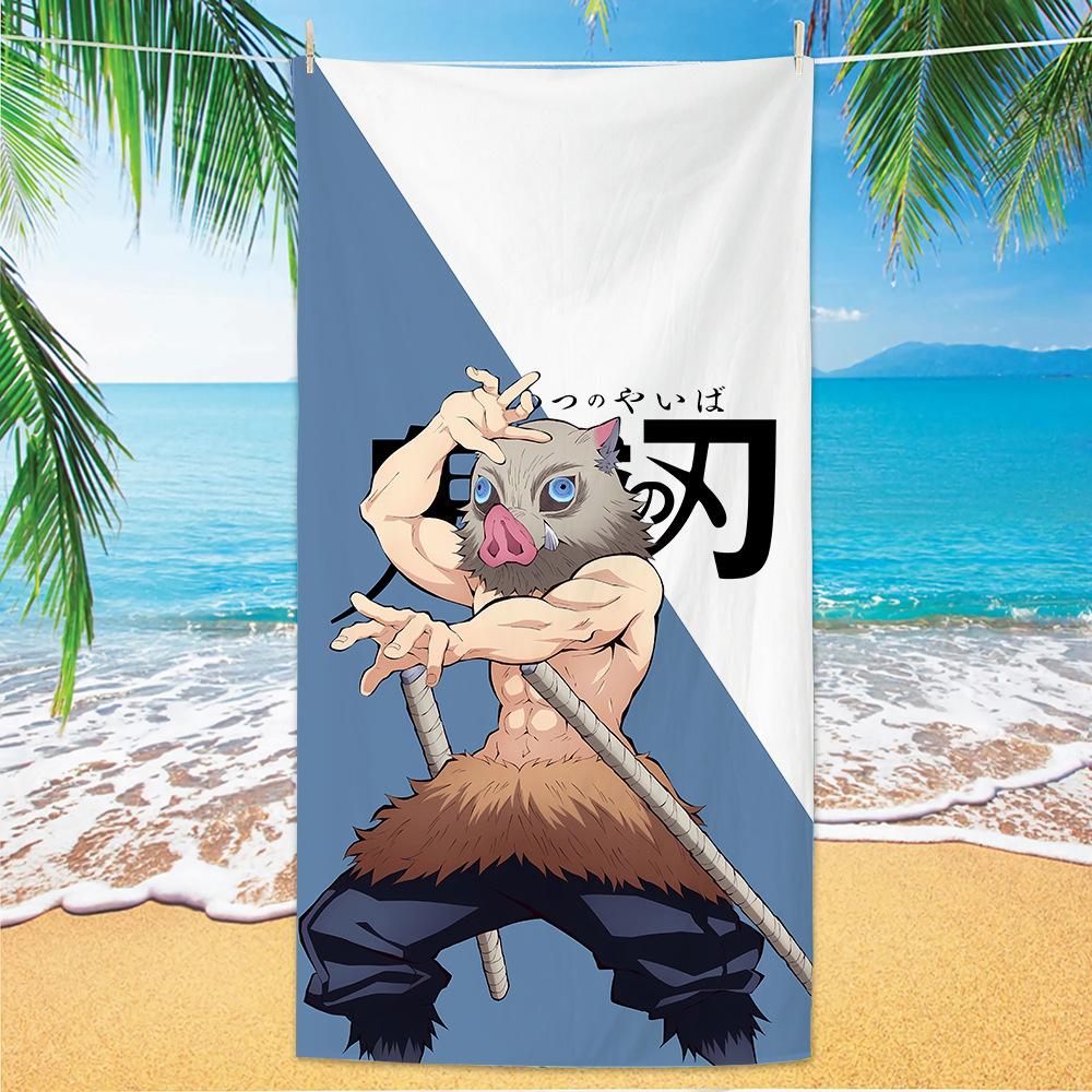 D-Demon Slayer Plážové osušky Pro děti Personalizované osušky na koupání Dárek na dovolenou k bazénu Pikniková osuška Rychleschnoucí Osušky na párty 70x140cm
