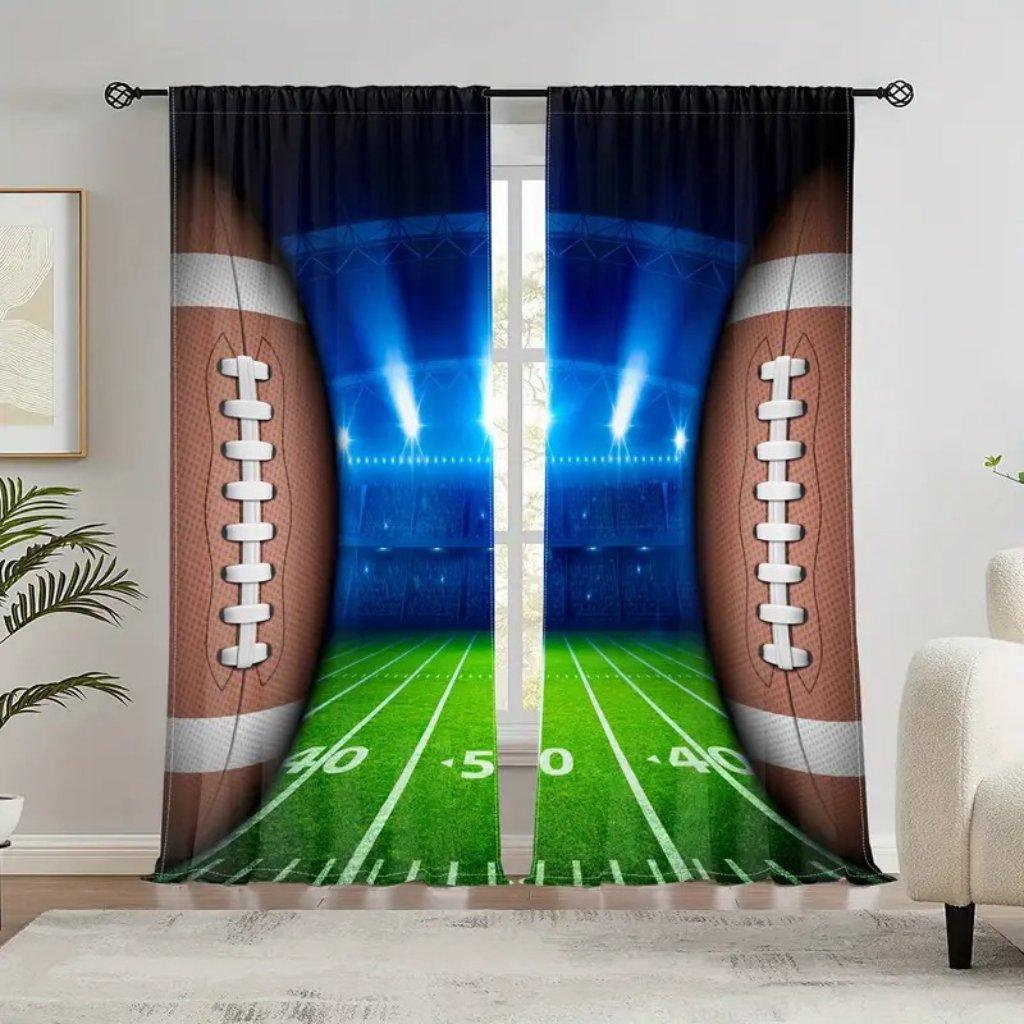 2 st Halvskuggande Polyester Fotbollsmönster Stångficka Gardiner För Vardagsrum Sovrum Kontor Kök Arbetsrum Heminredning