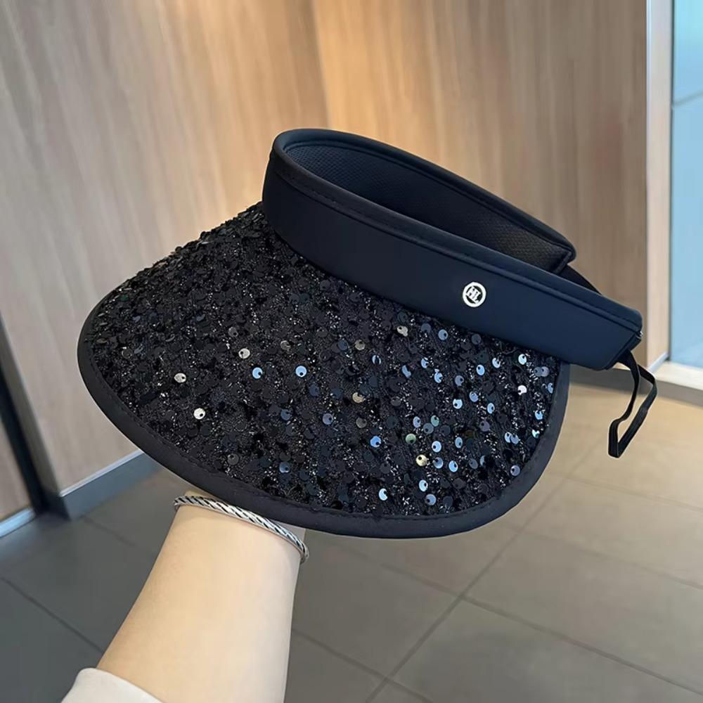 Shiny Empty Top Cap Summer Visor Cap Simple Sequin Sun Hat  Holiday