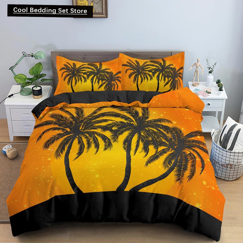 Tropical Coconut Palm Tree King Queen Duvet Cover Hawaii Seaside Sunset Bedding Set Sunrise Plant 2/3pcs Polyester Quilt Cover