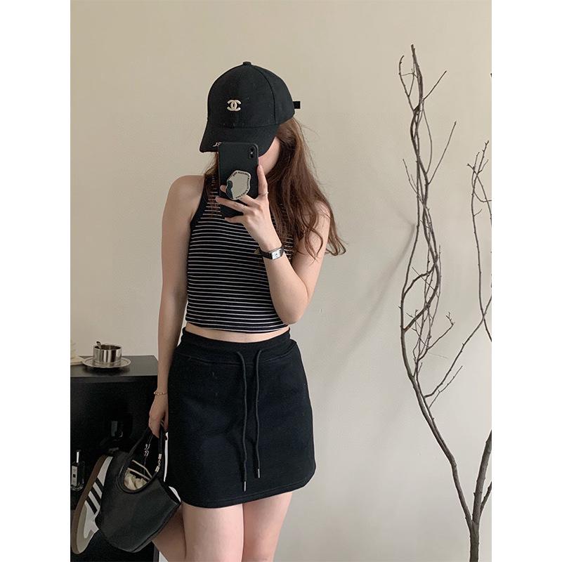 

American-Style Gray Sporty A-Line Midi Skirt with Yoga Pants for Women - 2025 Summer Collection XL чёрный