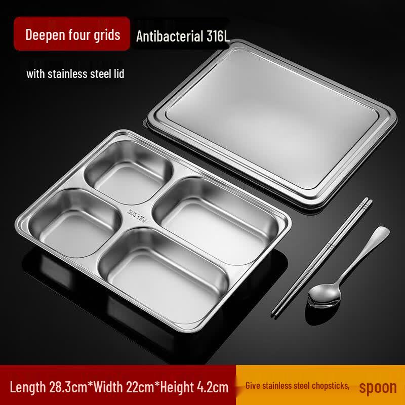 Zhebu 316L Stainless Steel Divided Lunch Tray with Lid