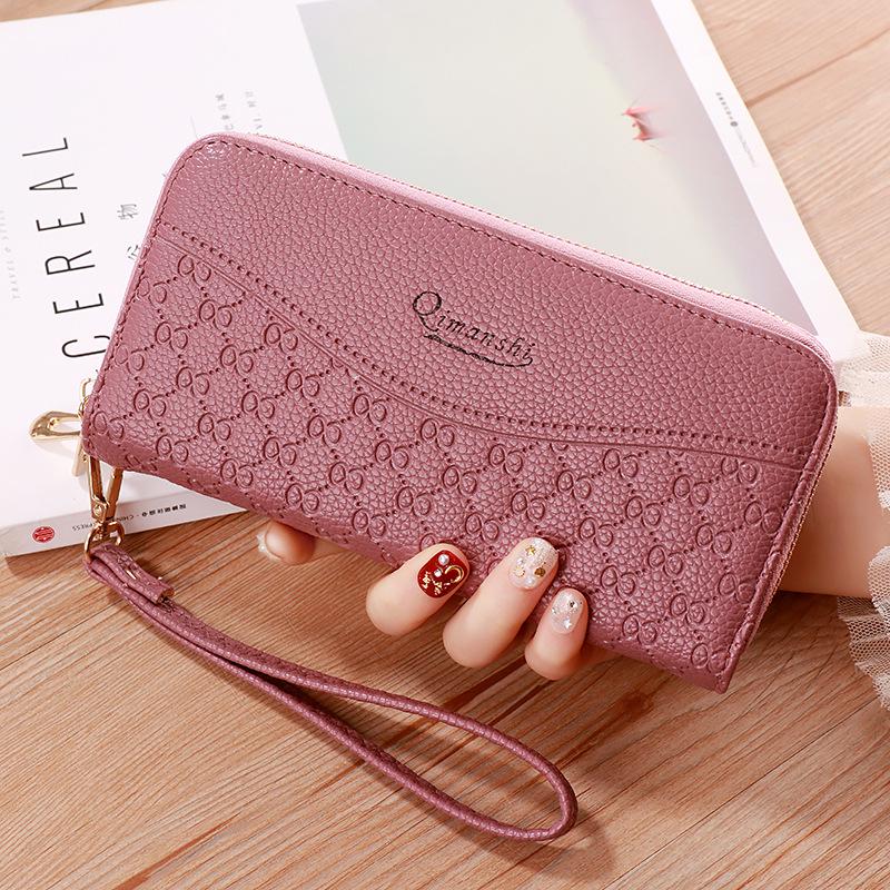 Fashionable Lychee Patterned Multi Slot Mobile Phone Bag with Double Zipper Wallet for Women