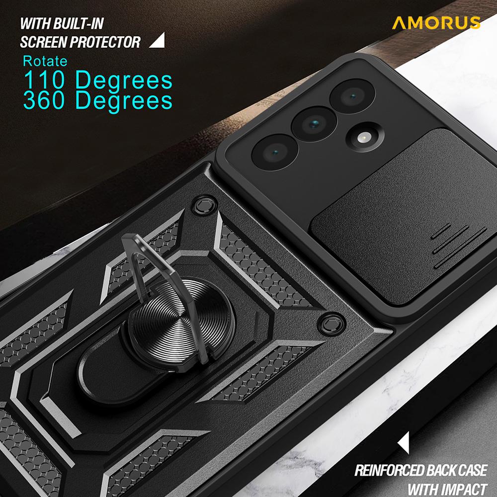 AMORUS For Samsung Galaxy A36 5G Case Kickstand PC+TPU Phone Cover with Camera Lens Slider
