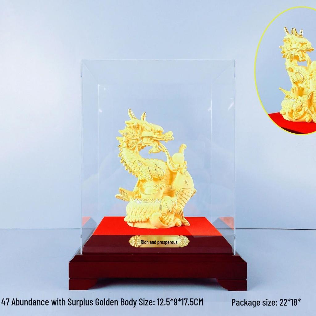 Flocked Gold Dragon Zodiac Ornament for Year of the Dragon - Wealth-Attracting Decoration and Business Gift