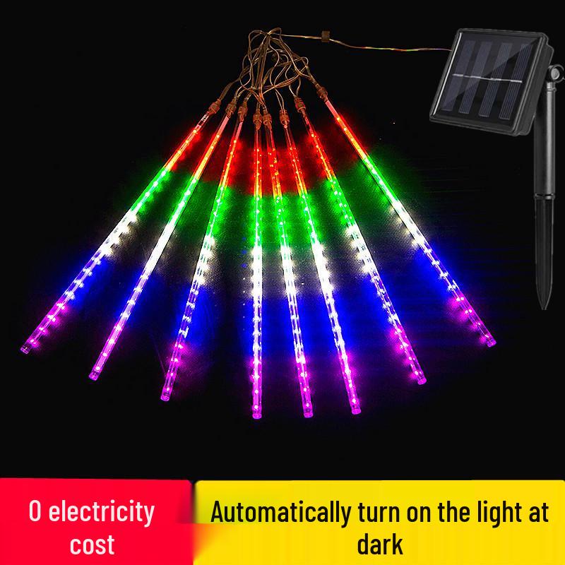 Colorful Solar LED Meteor Shower Patio Lights - Waterproof Outdoor Fairy String Lights