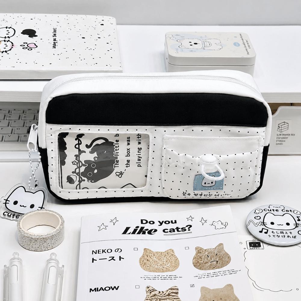 Black White Pen Bag Polka Dot Pencil Pouch Korean Pen Storage Organizer Gift