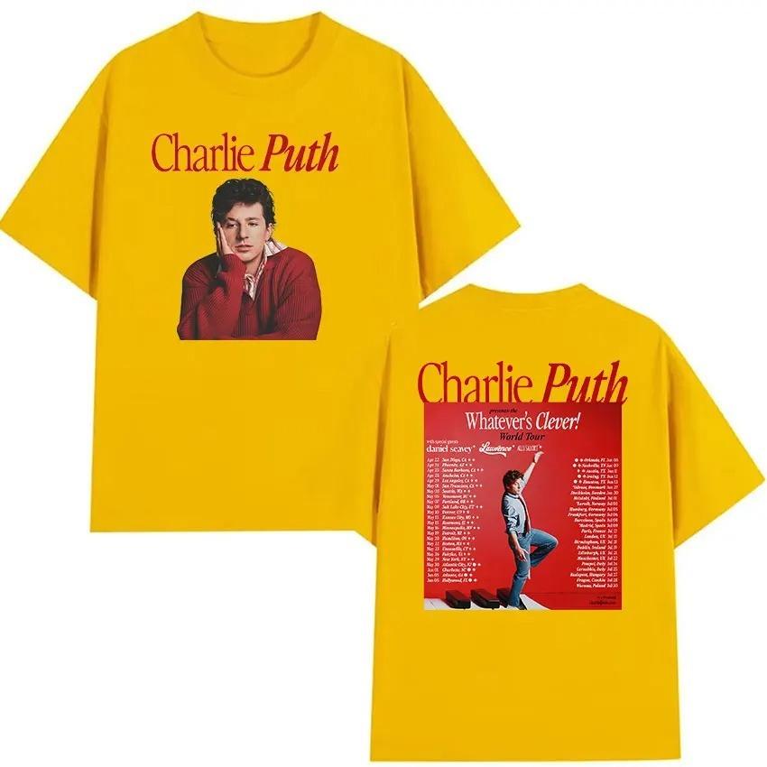 Vintage Hochwertiges T-Shirt Charlie Puth Whatevers Clever World Tour 2026 Merch T-Shirt Unisex Hip Hop Übergroßes Baumwoll-T-Shirt