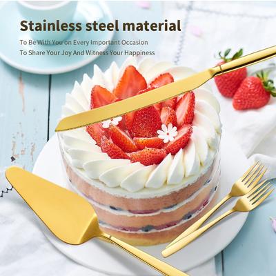 4Pcs Cake Server Cutlery Set Stainless Steel Cake Knife Fork Spatula Set Cheese Knife Pie Pizza Spatula Dessert Fork Flatware
