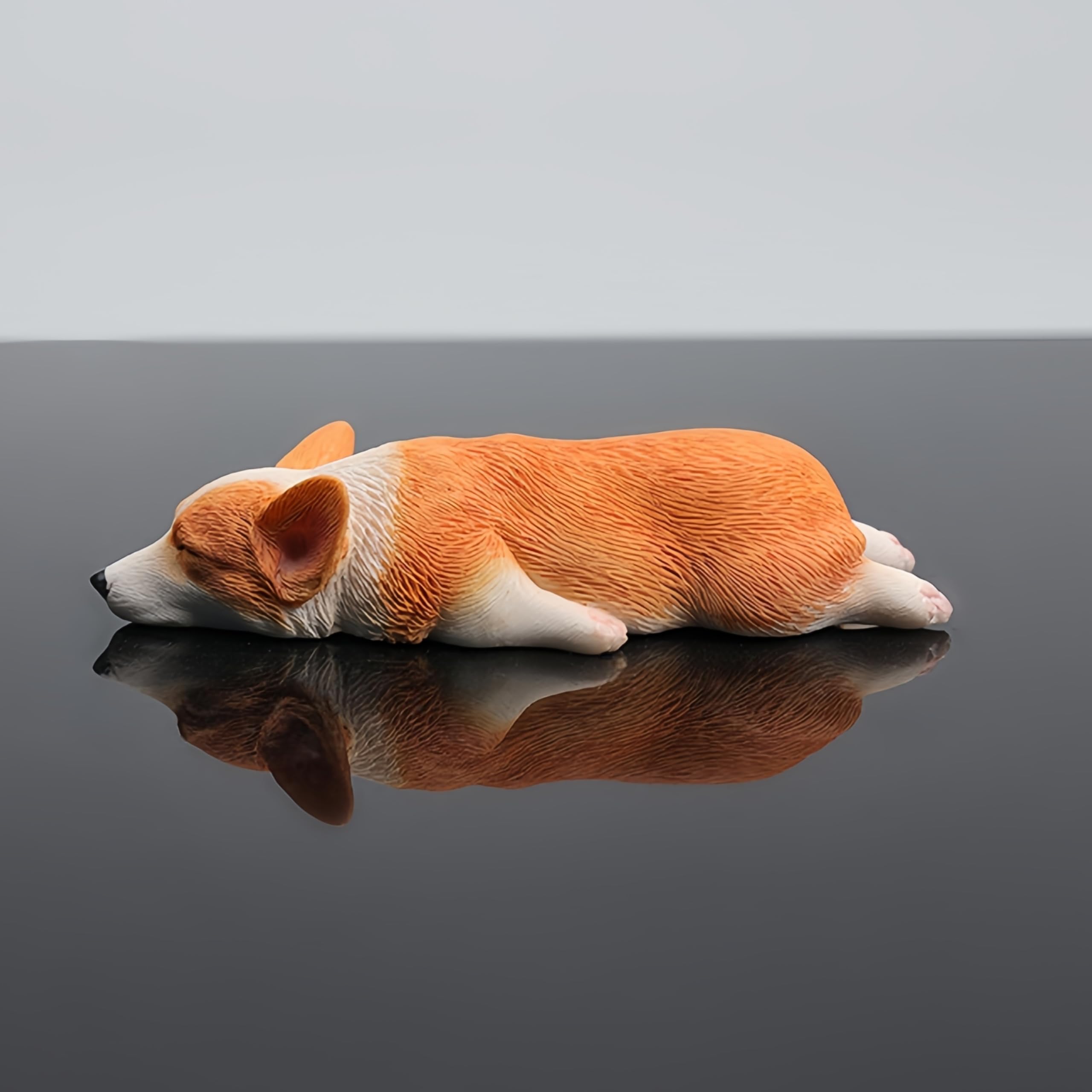 Corgi Deep Sleeping Dog Dog Adorable Pose Figurine, Corgi, Medium, Animal, Sculpture, Figurine, Miniature, (Sleeping Outdoors, Yellow)