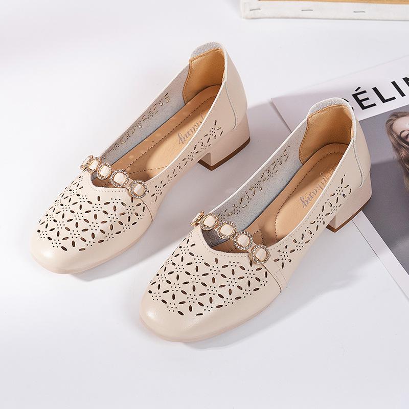 

Туфли с полым неглубоким носком, женские, новые, весенне-летние, на толстом каблуке, с круглым носком, дышащие, с отверстиями, мягкая подошва, удобные сандалии 40