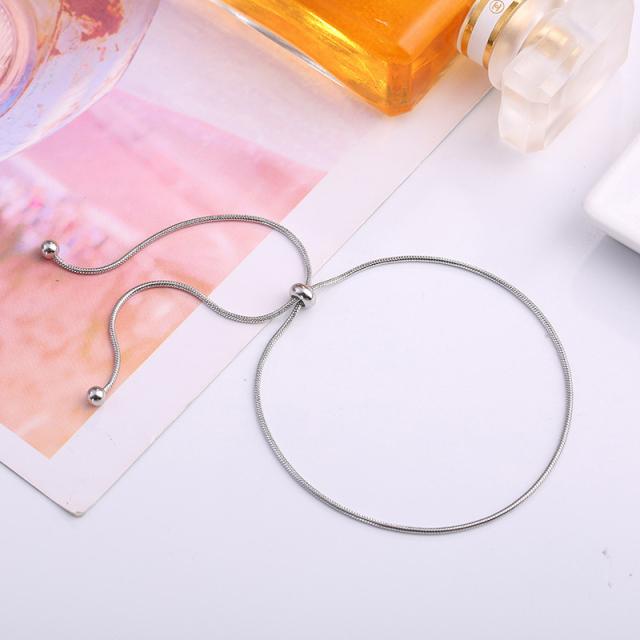 Simple Design Titanium Steel Pull-out Adjustable Bracelet Gold Color Snake Chain Bangle for Women Girl Men Beads  Gift