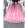 Fancy Special-Interest Design Contrast Color off-Shoulder Dress Summer Women's Clothing Small Mesh Cinched Princess Dress