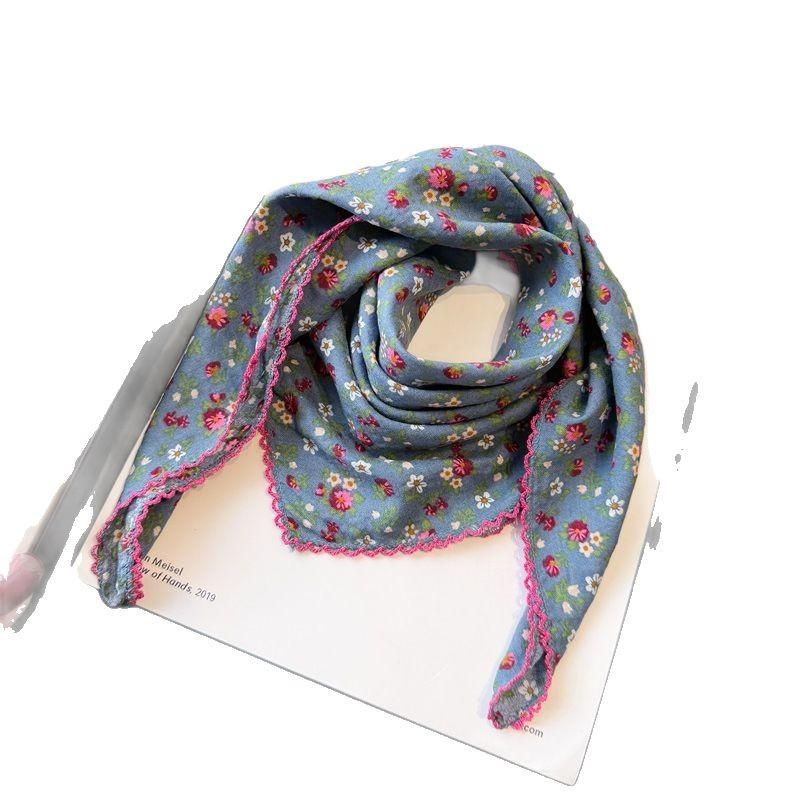 Simulated Silk Countryside Small Floral Square Scarf Women's Spring Summer Versatile Decoration Headscarf Korean Version Photography