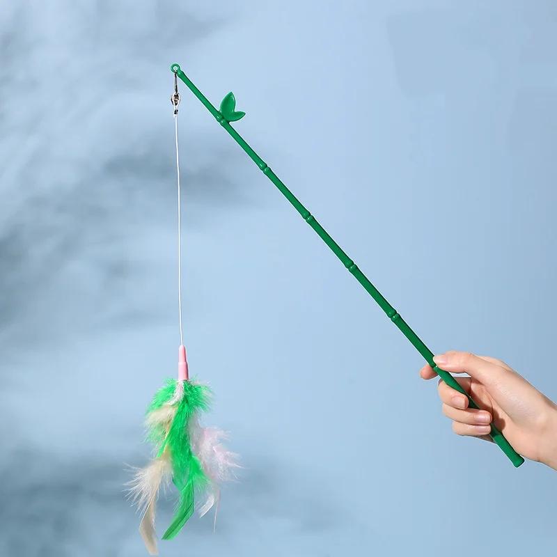 

Interactive Cat Feather Toy Fishing Rod Wand with Bell Bite Resistant Teaser for Indoor Cats