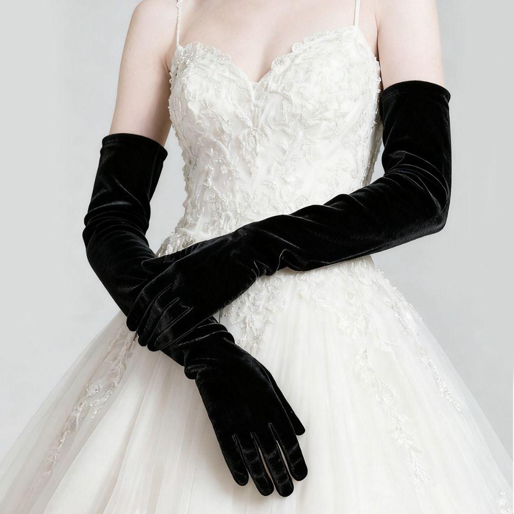 Solid Color Velvet Long Gloves 53cm Evening Dress Gloves Bride's Long Mittens  Party Supplies