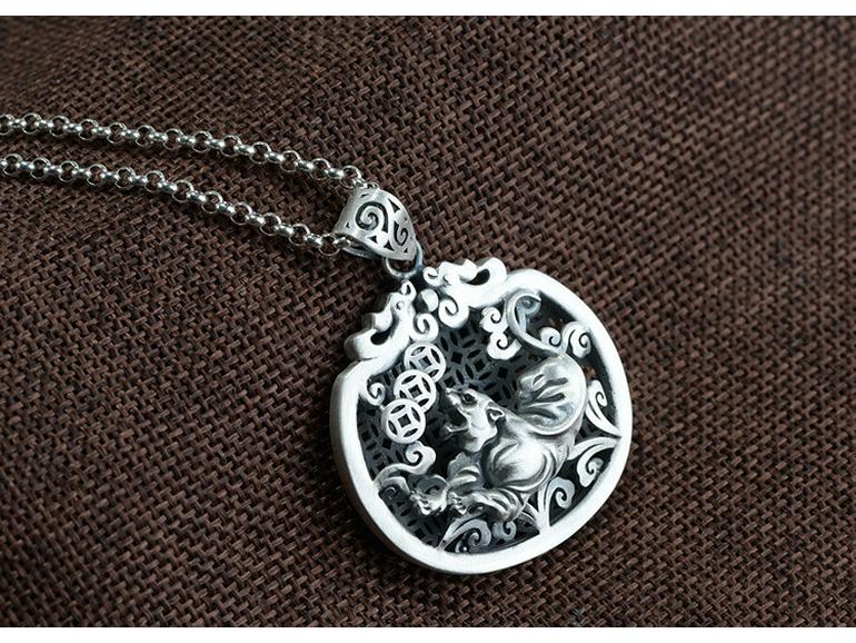 S990 Sterling Silver Matte Pig Zodiac Coin Pendant for Sweater