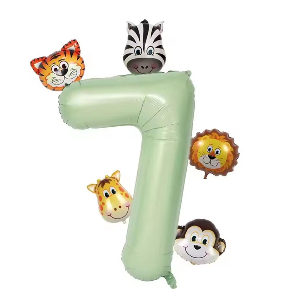 

32-дюймовая цифра оливкового цвета с мини-шарами-животными, шары-животные из фольги (тигр, лев) для детского дня рождения, вечеринки по случаю рождения ребенка, декор Other