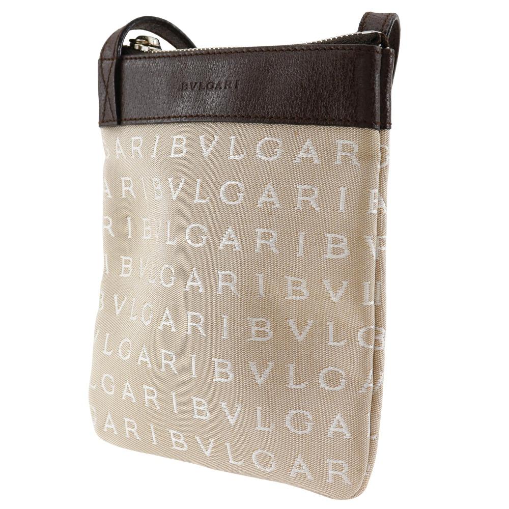 Bvlgari Logo Mania Shoulder Bag Pochette beige/Brown Canvas/leather Unisex Used