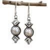 Retro Thai Silver Pearl & Olive Green Square Diamond Dangle Earrings for Women