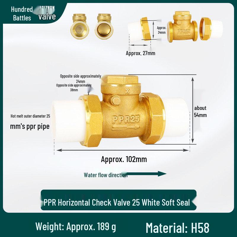 Brass Check Valve: PPR 20 4-point, 25 6-point, 1 Inch 32 Hot Melt Horizontal One-way Anti-backflow Water Pipe.