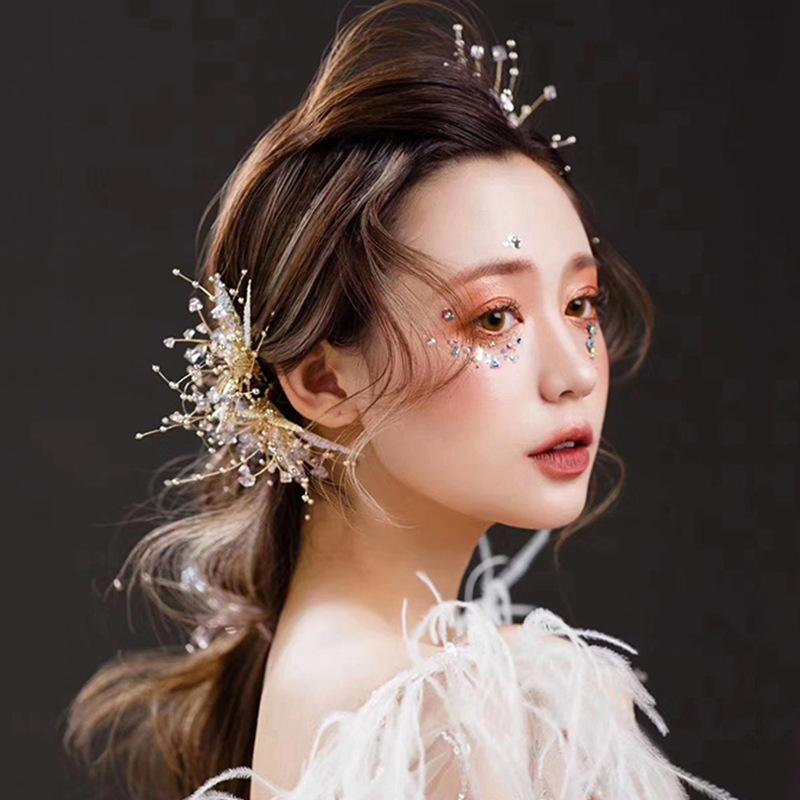 2020 New Bridal Red White Set Headdress Fairy Beautiful Flower Side Clip Hair Accessories Toast Clothing