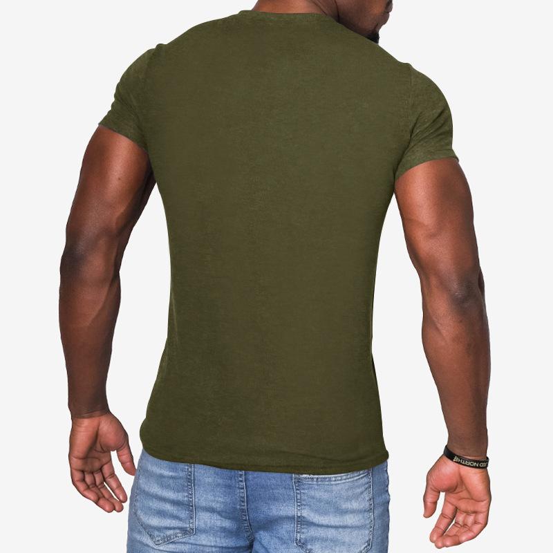 Herren Sommer Einfarbig Kurzarm Henley T-Shirt, Europäisch Amerikanisch Rundhals Pullover Knopf Lässig T-Shirt