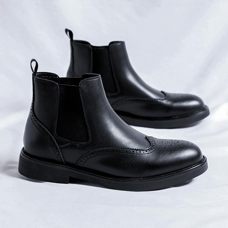 FashionMen High Top Platform Breathe Chelsea Leather Shoes New Fashion Trend Versatile Japan Korean Business Casual Shoes Suit Men Shoe