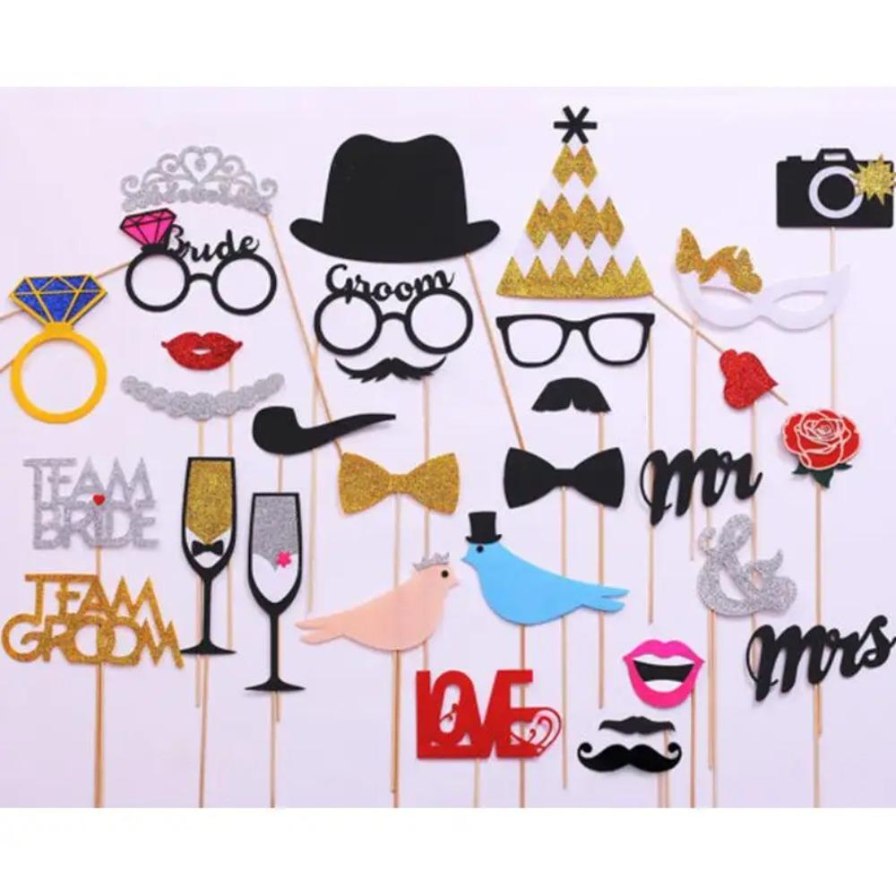 10-58pcs Fun Wedding Decoration Photo Booth Props DIY Mustache Lips Glasses Mask Photobooth Accessories Wedding Party Supplies